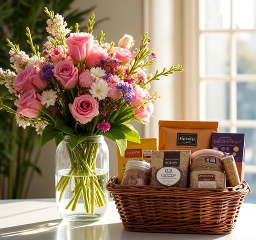 Curated floral arrangement with gourmet gift basket ready for San Diego delivery